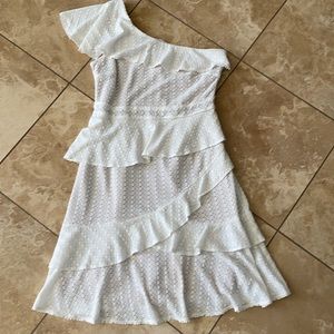 Eyelet ruffled dress with one shoulder detail